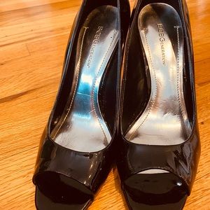 BCBG open toe black heels